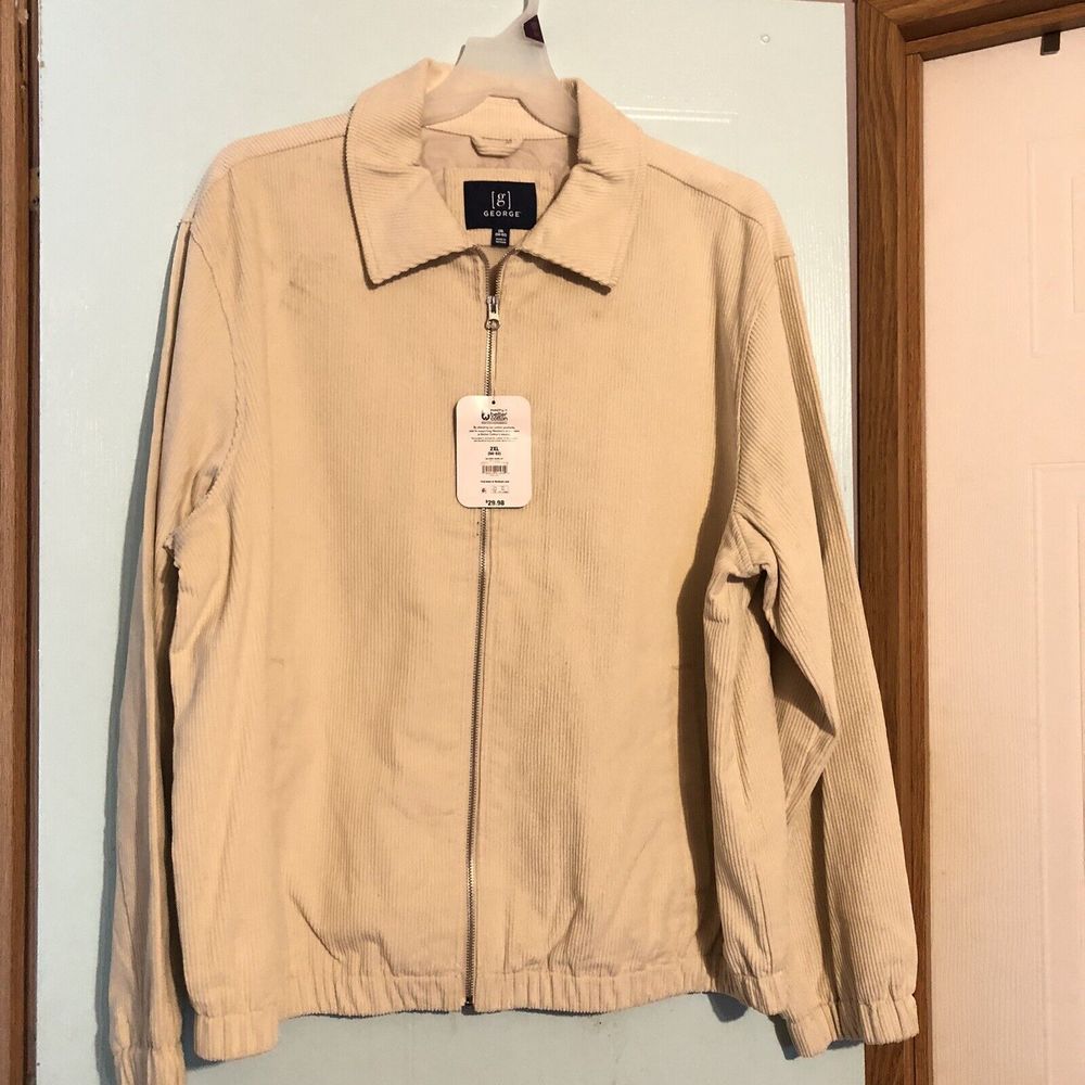 NEW MEN George Cream Soot Corduroy Full Zip Jacket Medium